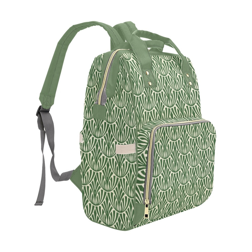 Green Pattern - Multi-Function Backpack, Nappy / Diaper Bag