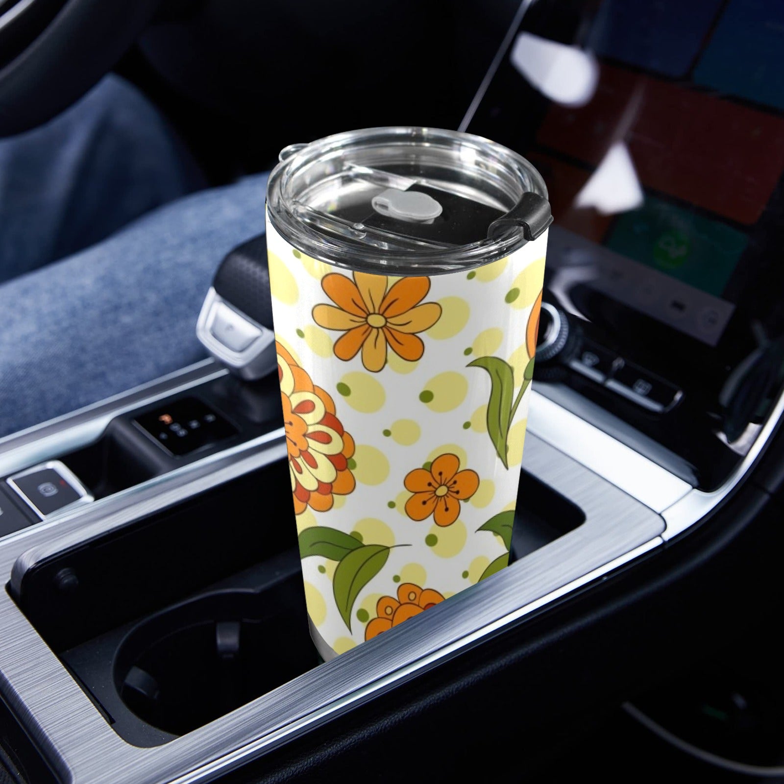 Graphic Floral 20oz Mobile Tumbler with Lid (Black Lock) 20oz Travel Mug Plants Printed Offshore