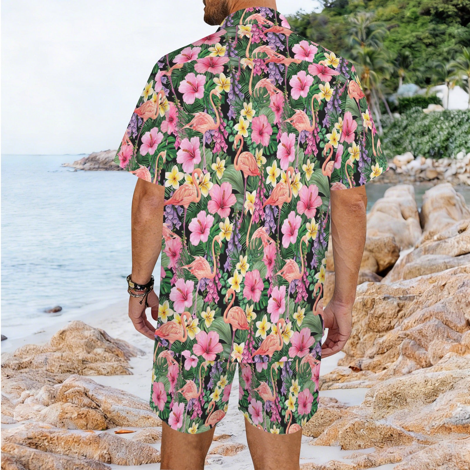 Flamingo Jungle Men's Hawaiian Shirt & Shorts Set Men's Hawaiian Shirt & Shorts Set animal Printed Offshore