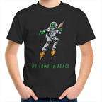 Alien Invasion, We Come In Peace - Kids Youth T-Shirt Black Kids Youth T-shirt Printed In Australia Sci Fi
