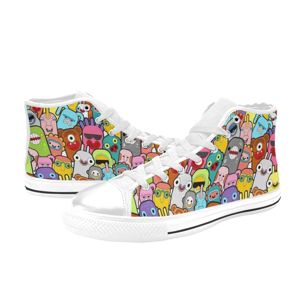 Happy Monsters - Women's High Top Canvas Shoes Womens Classic High Top Shoes Printed Offshore Sci Fi