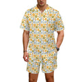 Retro Boho Flower Men's Hawaiian Shirt & Shorts Set Men's Hawaiian Shirt & Shorts Set Plants Printed Offshore