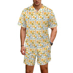 Retro Boho Flower Men's Hawaiian Shirt & Shorts Set Men's Hawaiian Shirt & Shorts Set Plants Printed Offshore