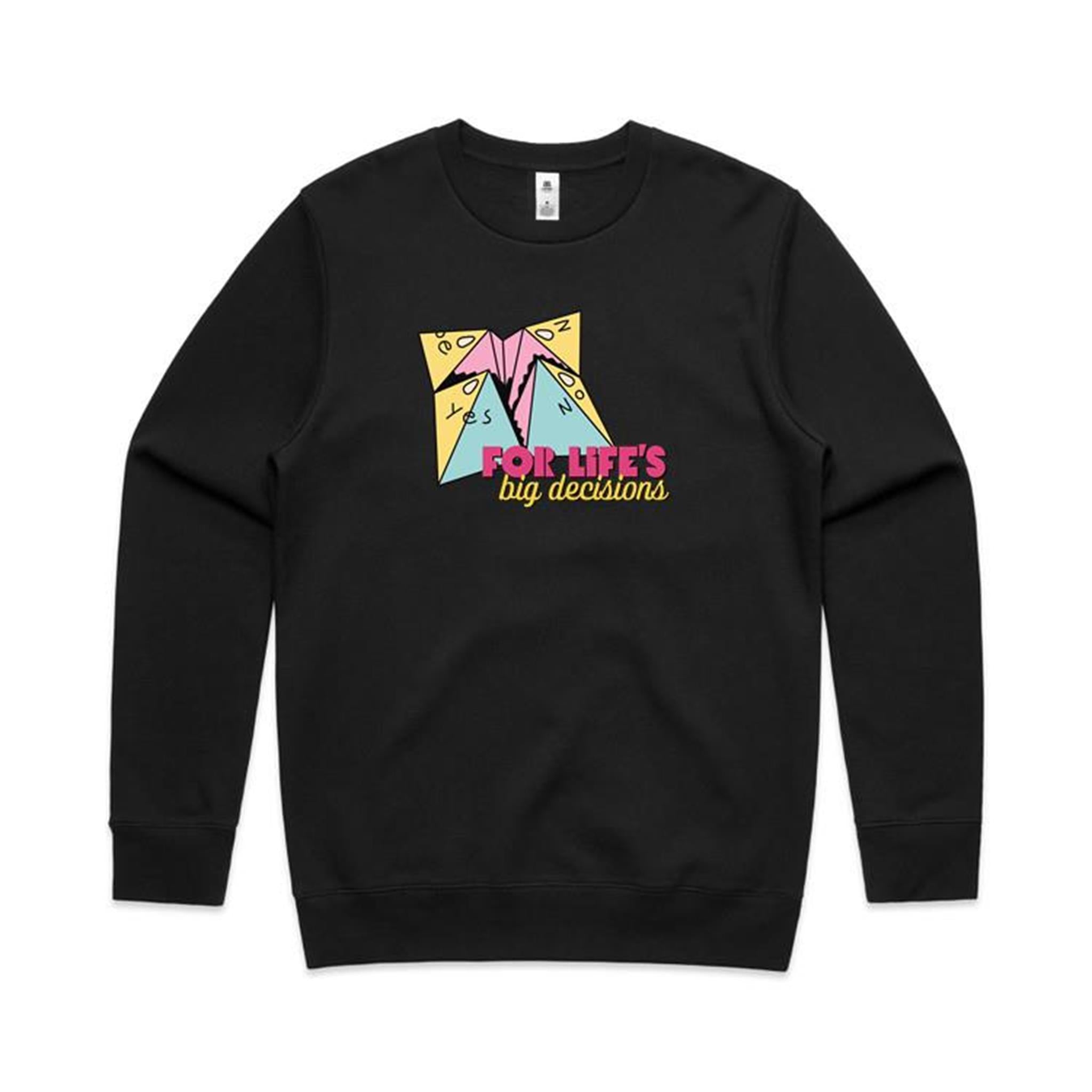 For Life's Big Decisions, Fortune Teller - AS Colour Stencil Crew Black Sweatshirt Games Printed In Australia