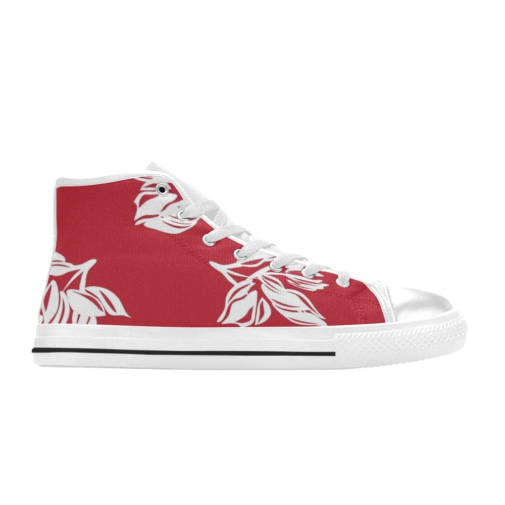 Red Retro Foliage, Hawaiian Flower - Men's High Top Canvas Shoes