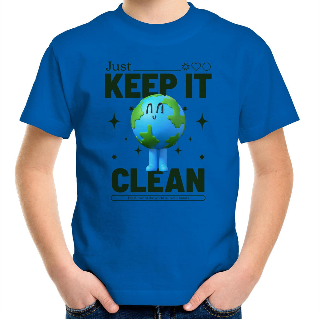 Earth, Just Keep It Clean - Kids Youth T-Shirt Bright Royal Kids Youth T-shirt Environment Printed In Australia