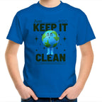 Earth, Just Keep It Clean - Kids Youth T-Shirt Bright Royal Kids Youth T-shirt Environment Printed In Australia