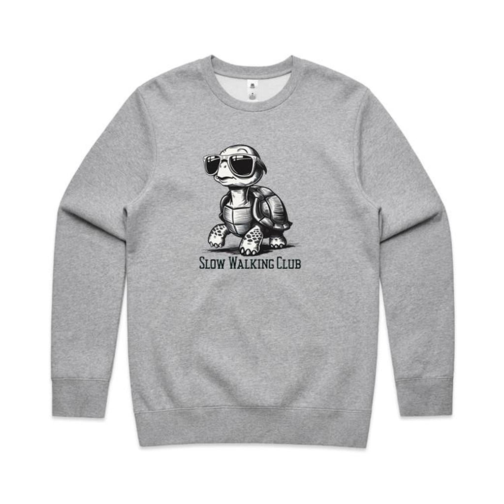 Slow Walking Club, Tortoise - AS Colour Stencil Crew Grey Marle Sweatshirt animal Fitness Printed In Australia