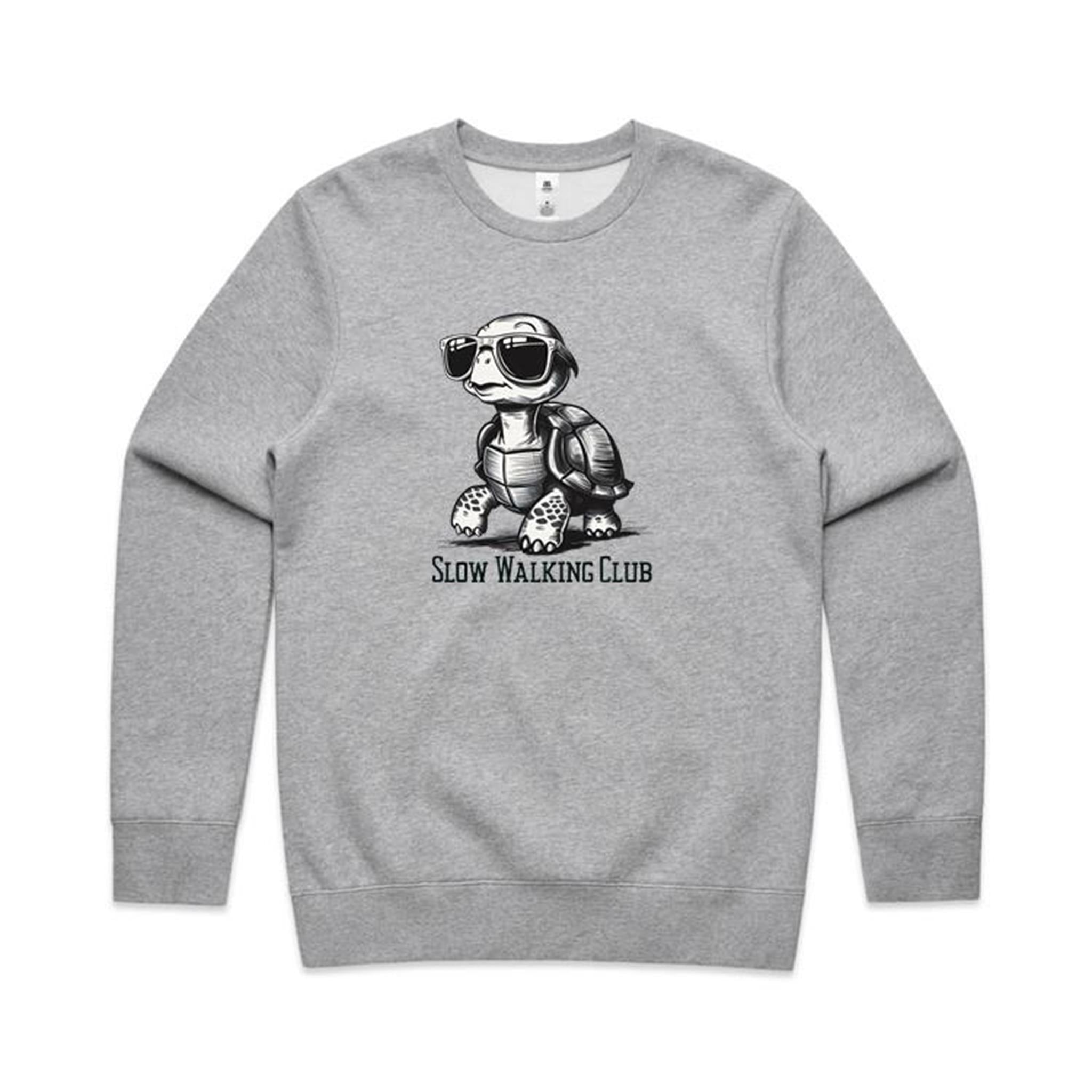 Slow Walking Club, Tortoise - AS Colour Stencil Crew Grey Marle Sweatshirt animal Fitness Printed In Australia
