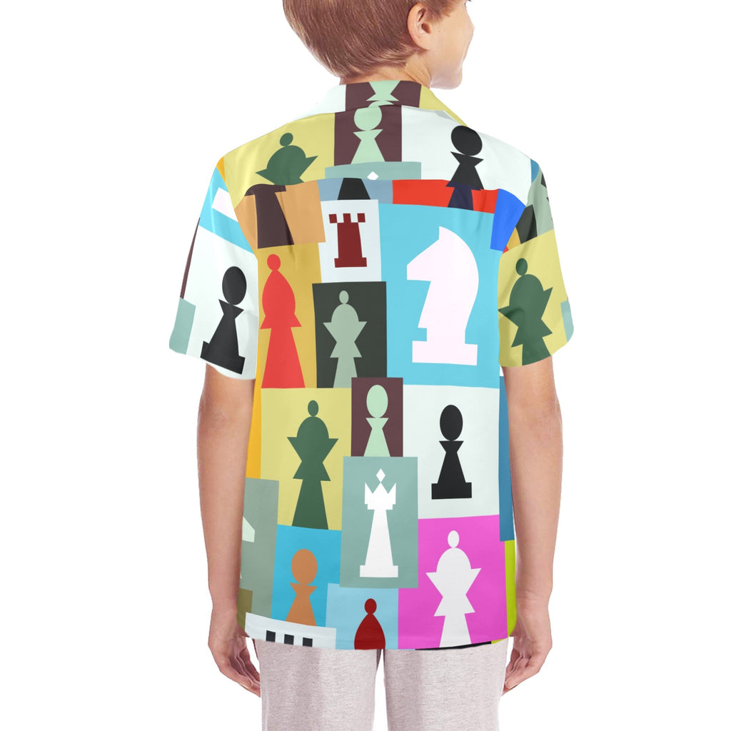 Colourful Chess Senior Kids Hawaiian Shirt Senior Kids Hawaiian Shirt 8-15 Chess Games Printed Offshore