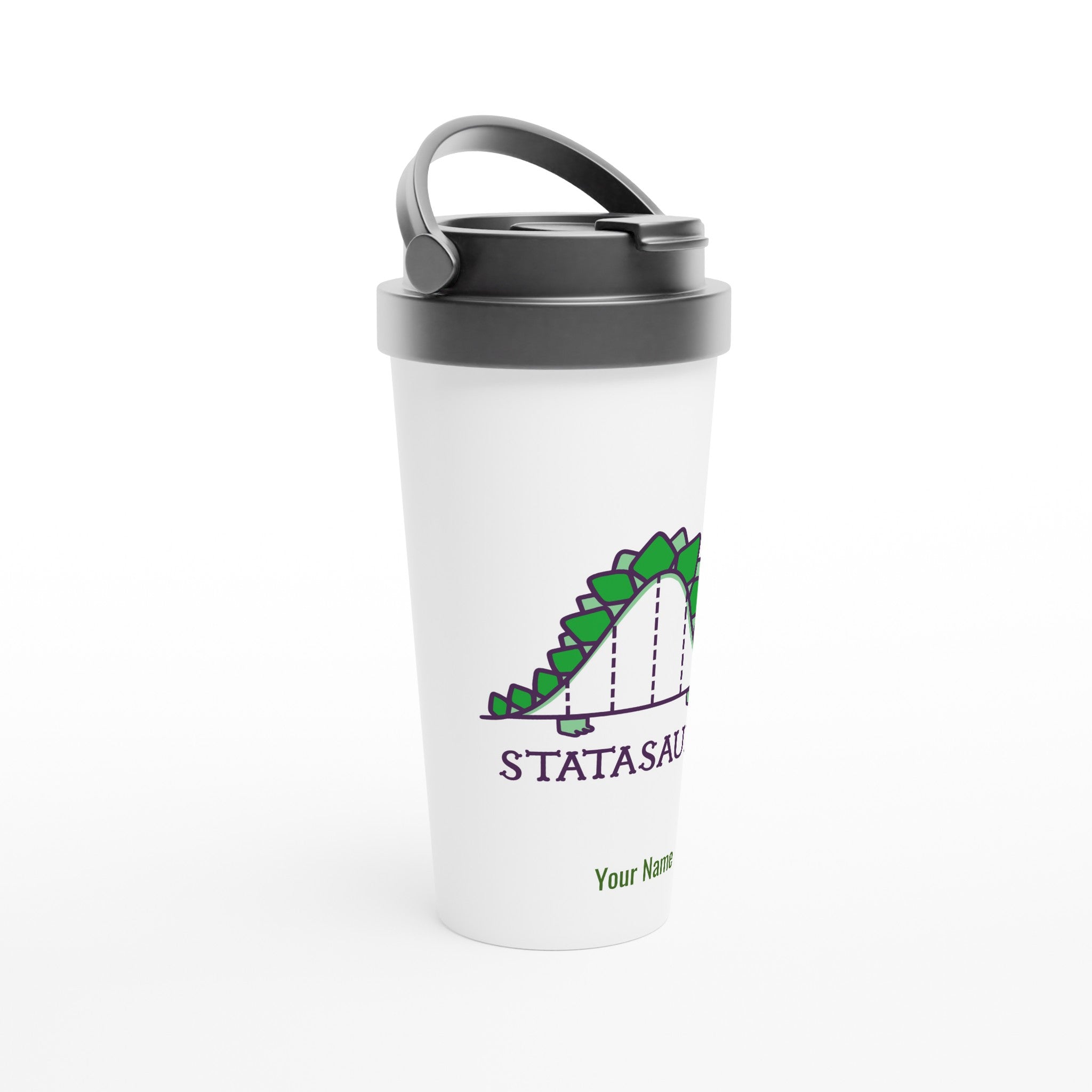 Personalised - Statasaurus - White 15oz Stainless Steel Travel Mug Personalised Travel Mug Globally Fulfilled maths