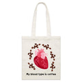 My Blood Type Is Coffee Parcel Canvas Tote Bag Default Title Small Tote Bag Coffee Printed In Australia
