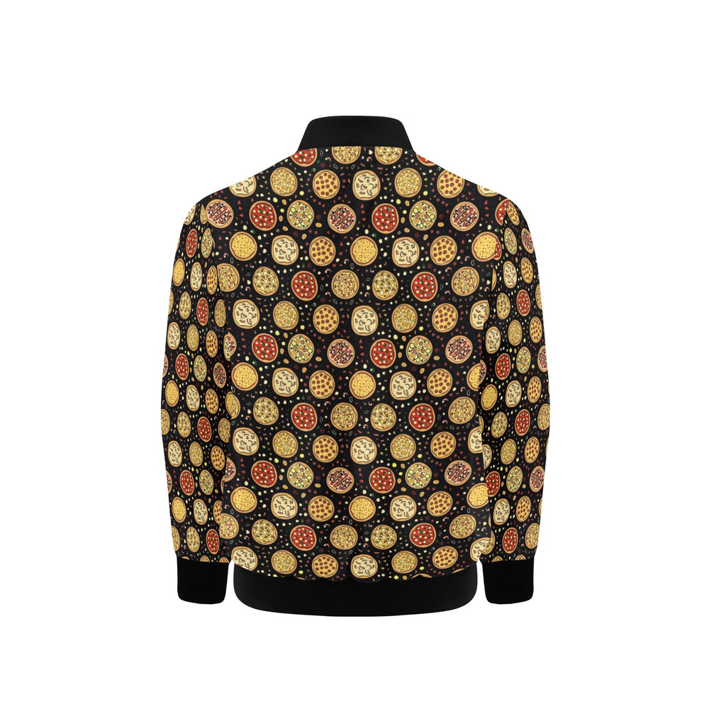Round Pizzas On Black Kids Bomber Jacket Kids Bomber Jacket Food Printed Offshore