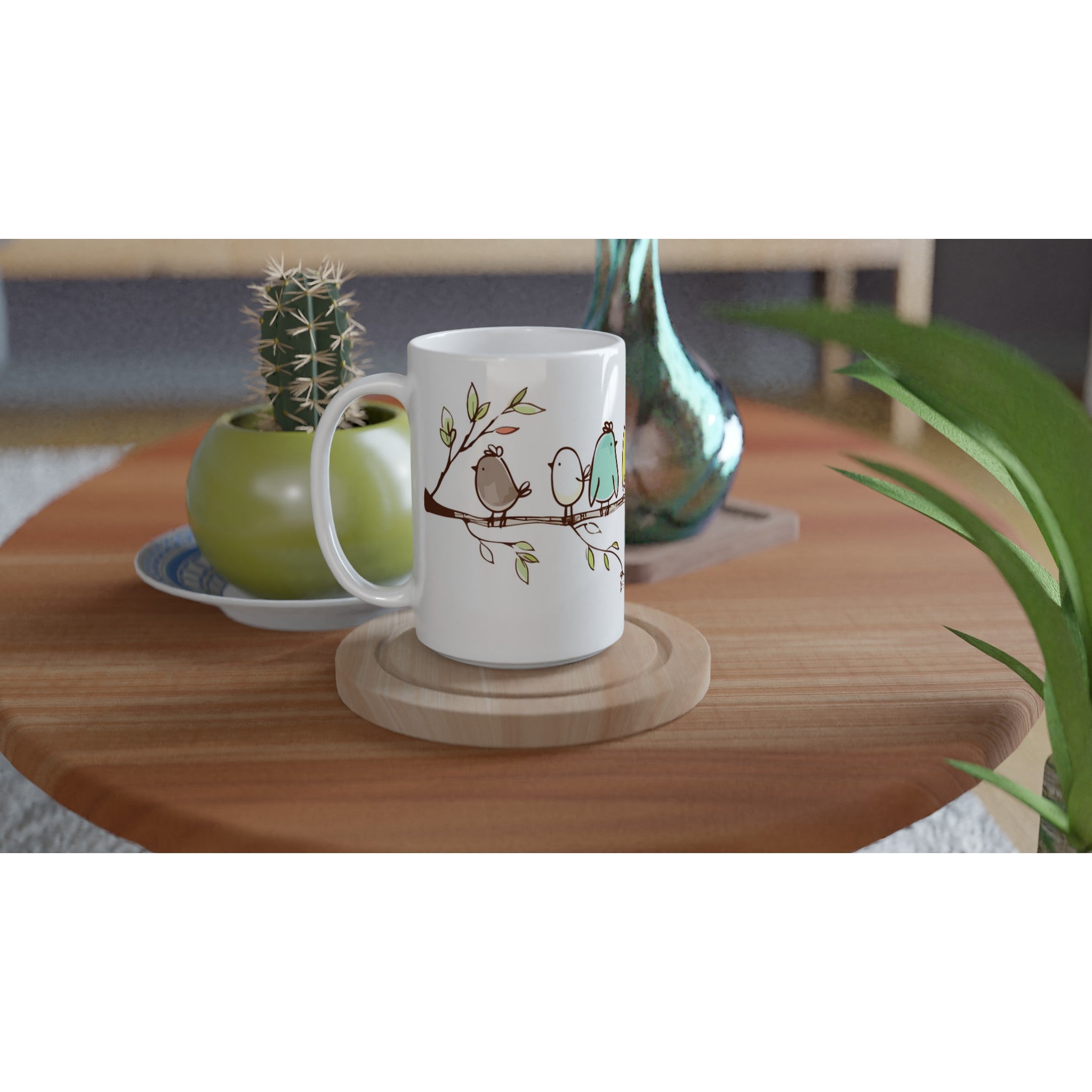 Birds On A Branch - White 15oz Ceramic Mug 15oz Mug animal Globally Fulfilled