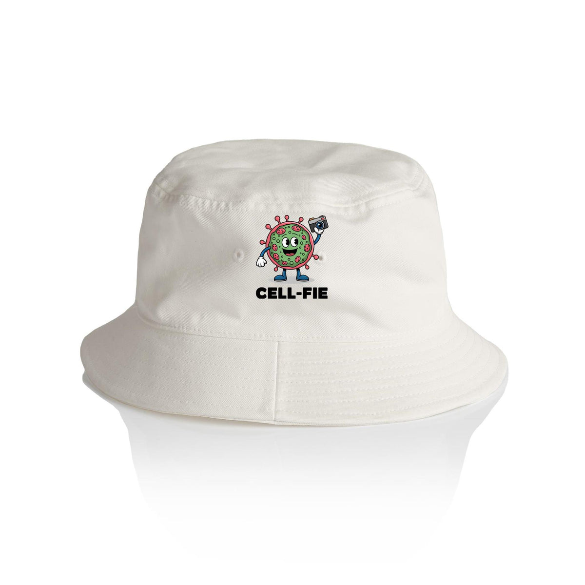 Cell-fie Cell Selfie AS Colour Bucket Hat Ecru One Size As Colour Bucket Hat Printed In Australia Science