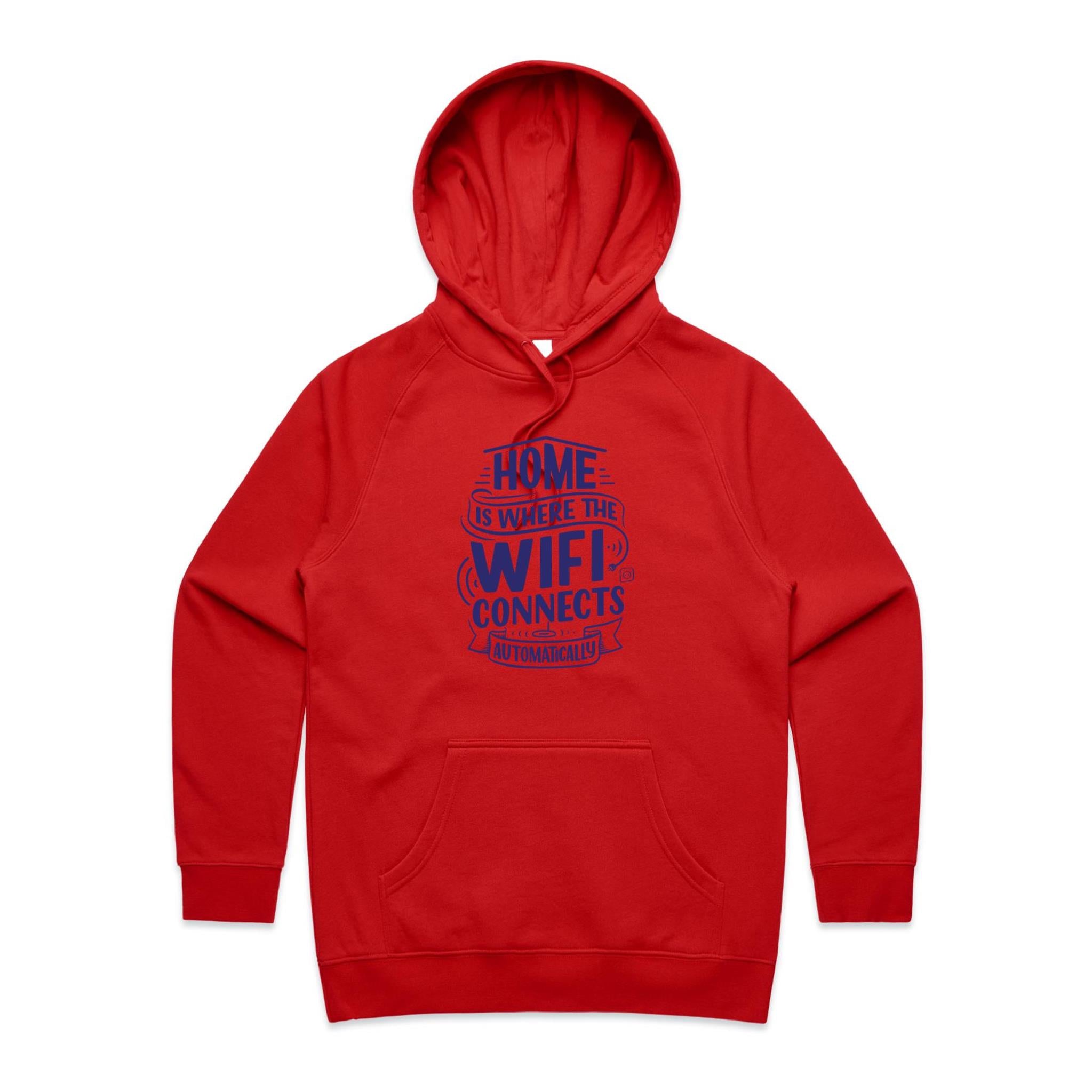 Home Is Where The WIFI Connects Automatically - Womens Hoodie Red Womens 2XL Womens Hoodie Printed In Australia Tech