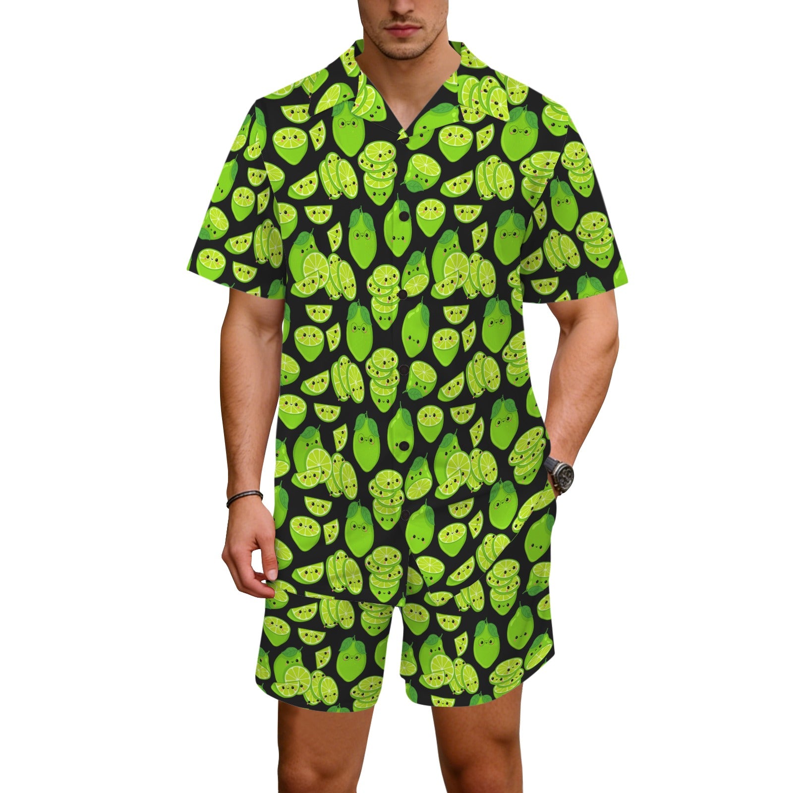 Cute Limes Men's Hawaiian Shirt & Shorts Set Men's Hawaiian Shirt & Shorts Set Food Printed Offshore