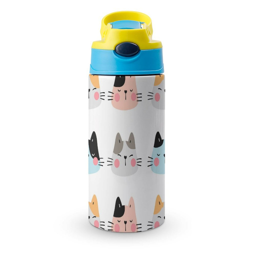 Cat Faces - Little Kids Water Bottle blue 350ml Little Kids Water Bottle animal Printed Offshore