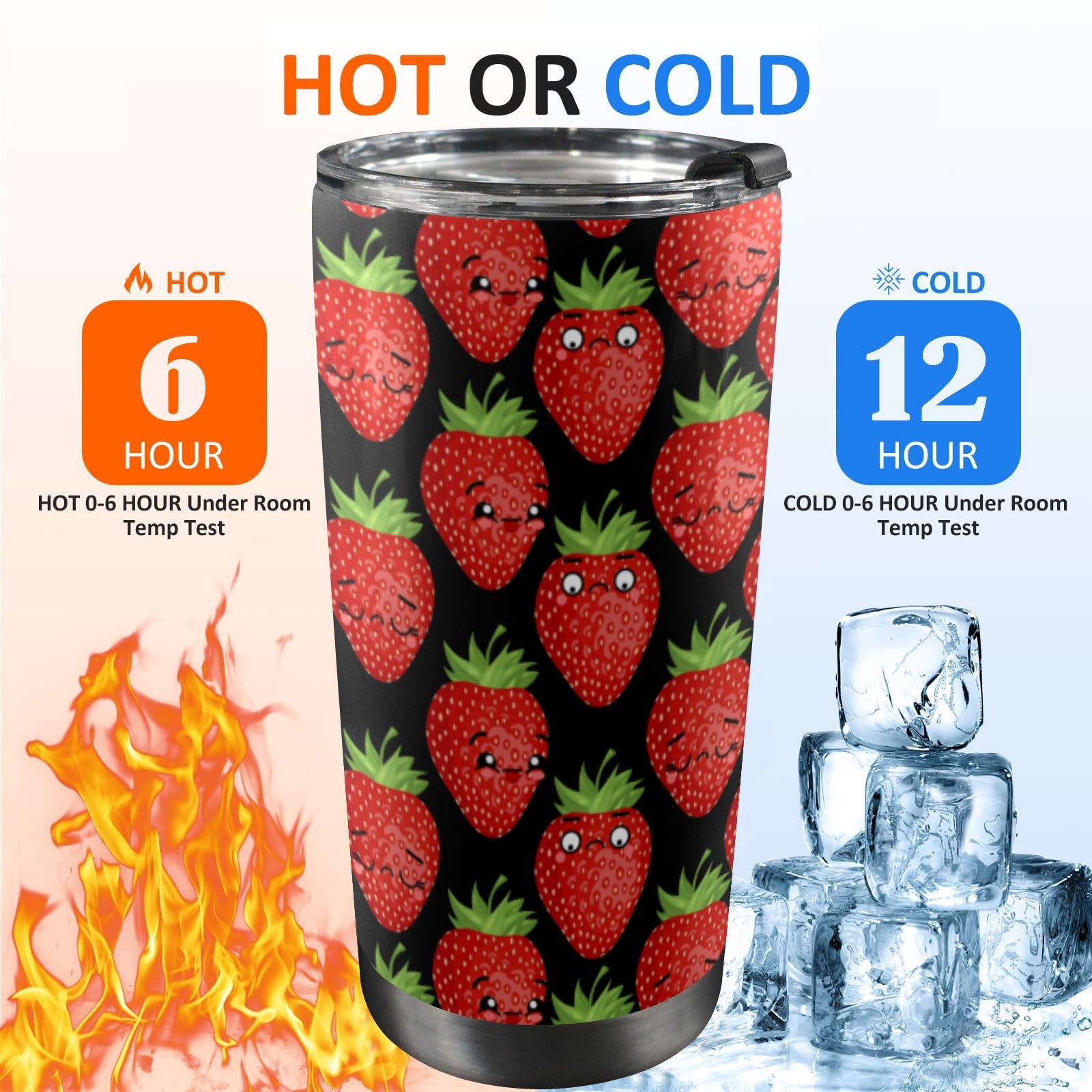 Strawberry Characters - 20oz Mobile Tumbler with Lid (Black Lock) 20oz Travel Mug Food Printed Offshore