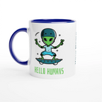 Personalised - Hello Humans - White 11oz Ceramic Mug with Colour Inside Ceramic Blue Personalised 11oz Mug customise Globally Fulfilled personalise Sci Fi