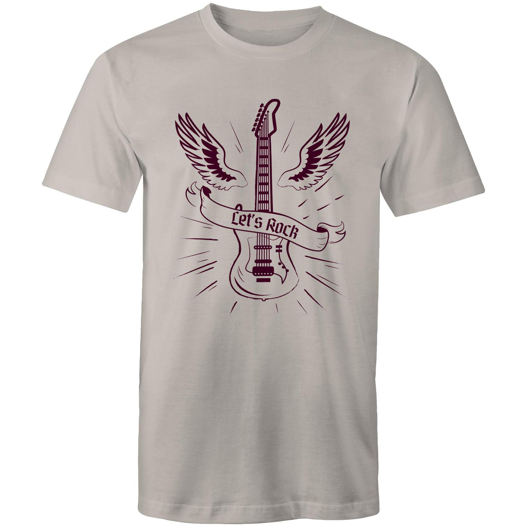 Let's Rock, Guitar - Mens T-Shirt Light Grey Mens T-shirt Music Printed In Australia
