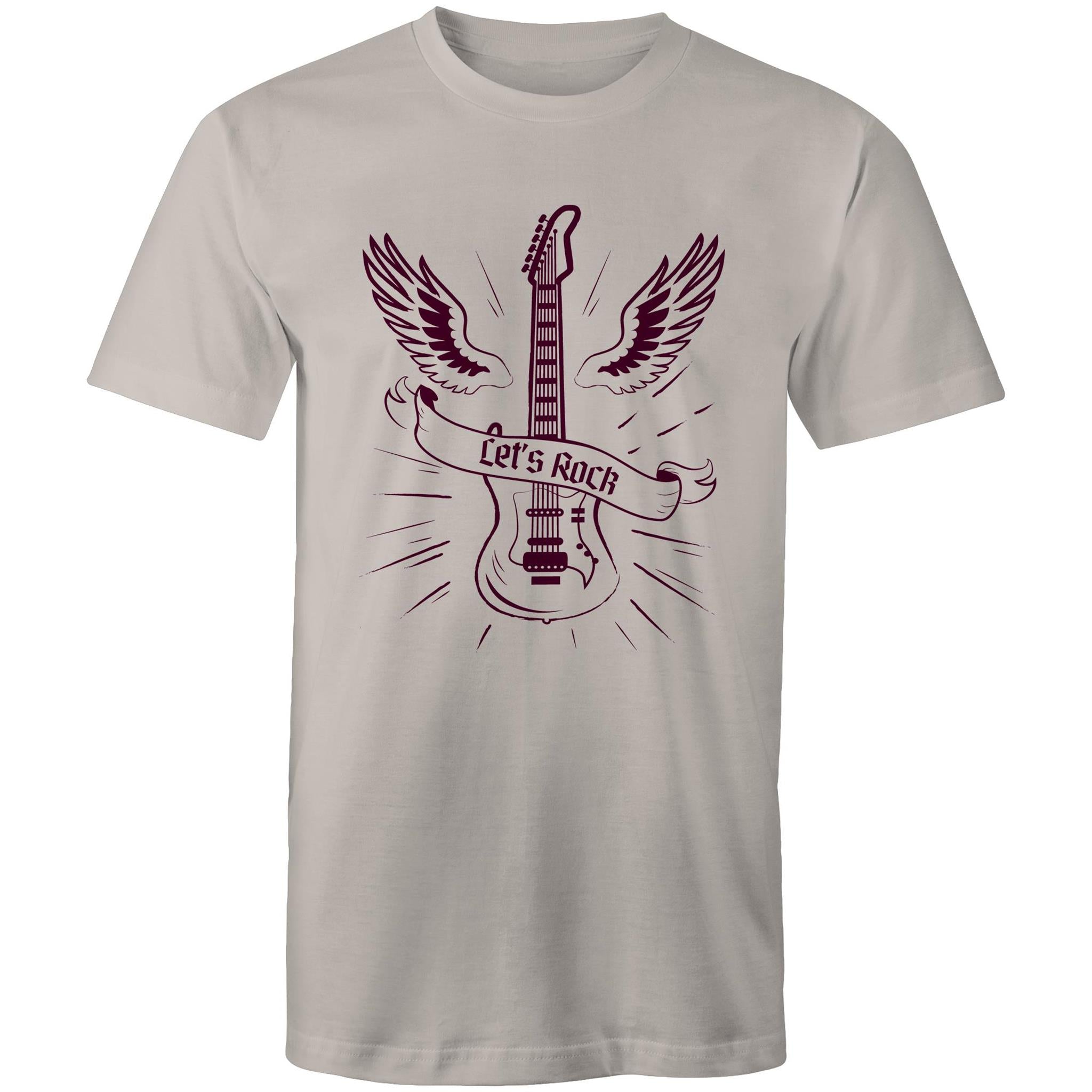 Let's Rock, Guitar - Mens T-Shirt Light Grey Mens T-shirt Music Printed In Australia