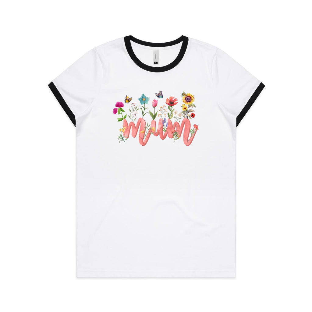 Mum, Flowers And Butterflies - Women's Ringer Tee