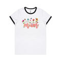 Mum, Flowers And Butterflies Women's AS Colour Ringer Tee White Black Womens Ringer T-shirt Mum Printed In Australia