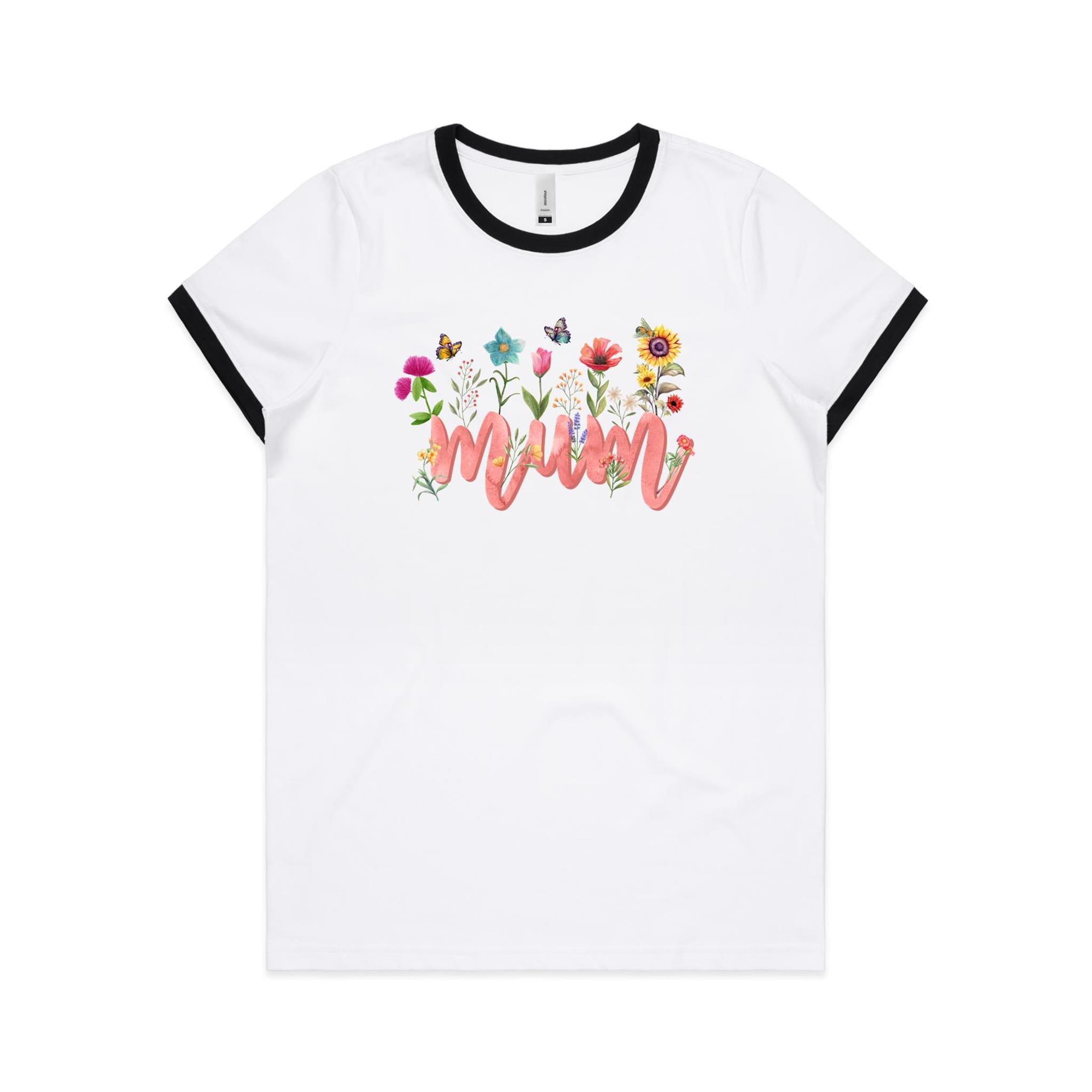 Mum, Flowers And Butterflies - Women's Ringer Tee