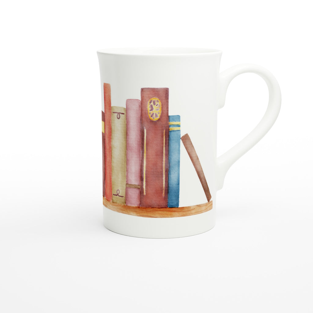 Books - White 10oz Porcelain Slim Mug Porcelain Mug Globally Fulfilled Reading