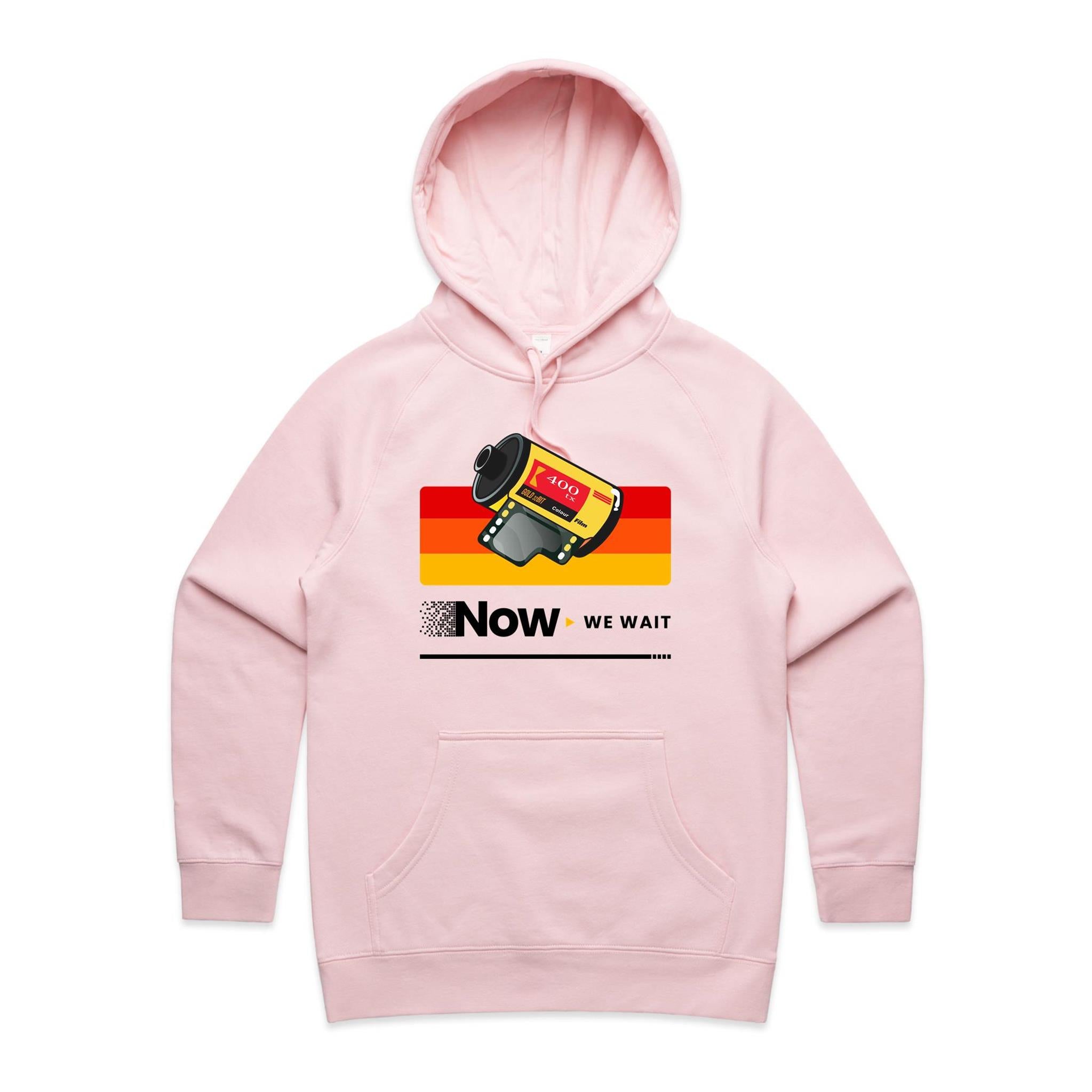 Camera Film, Now We Wait Women's AS Colour Hoodie Pink Womens Hoodie Printed In Australia Retro