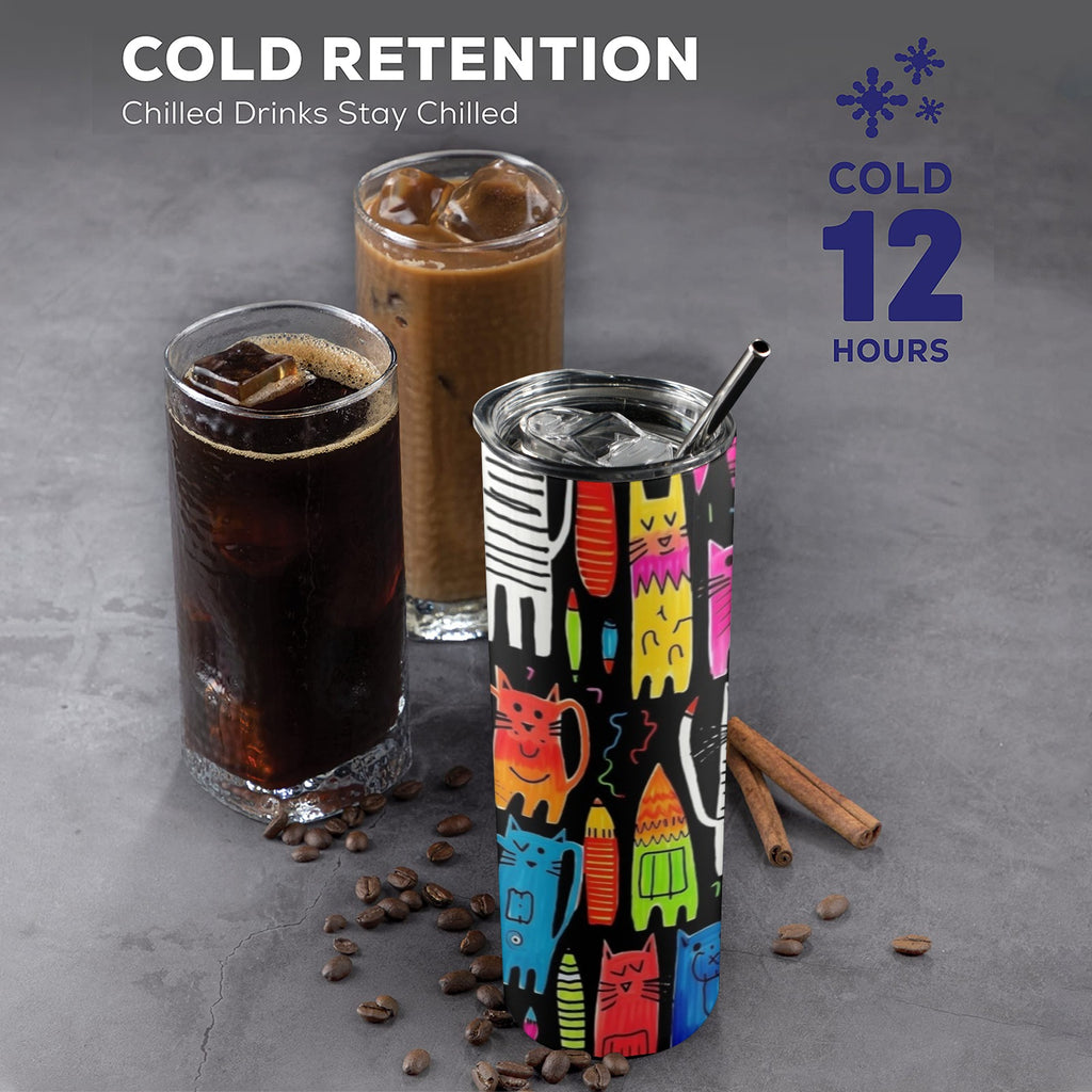 Colourful Cats - 20oz Tall Skinny Tumbler with Lid and Straw