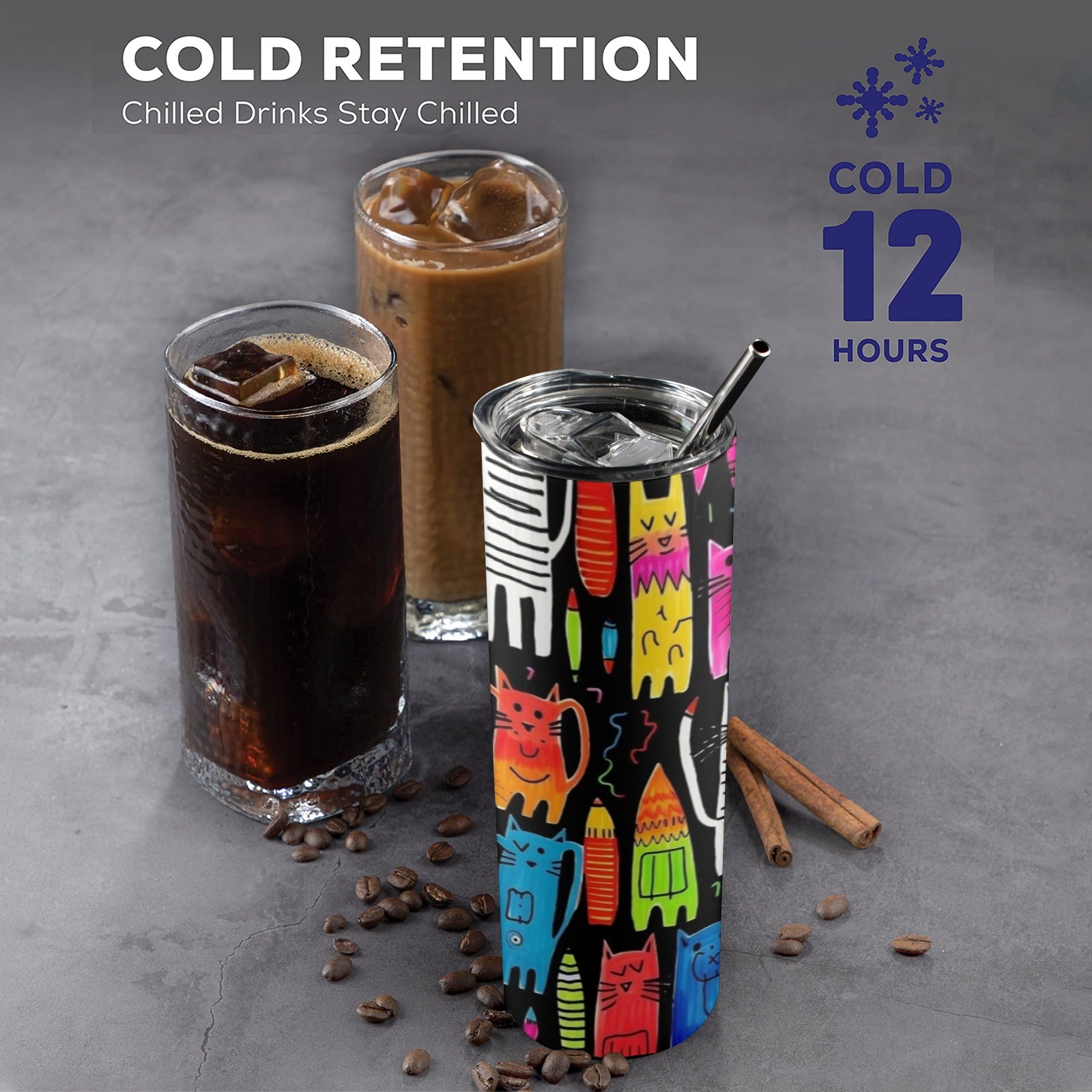 Colourful Cats - 20oz Tall Skinny Tumbler with Lid and Straw