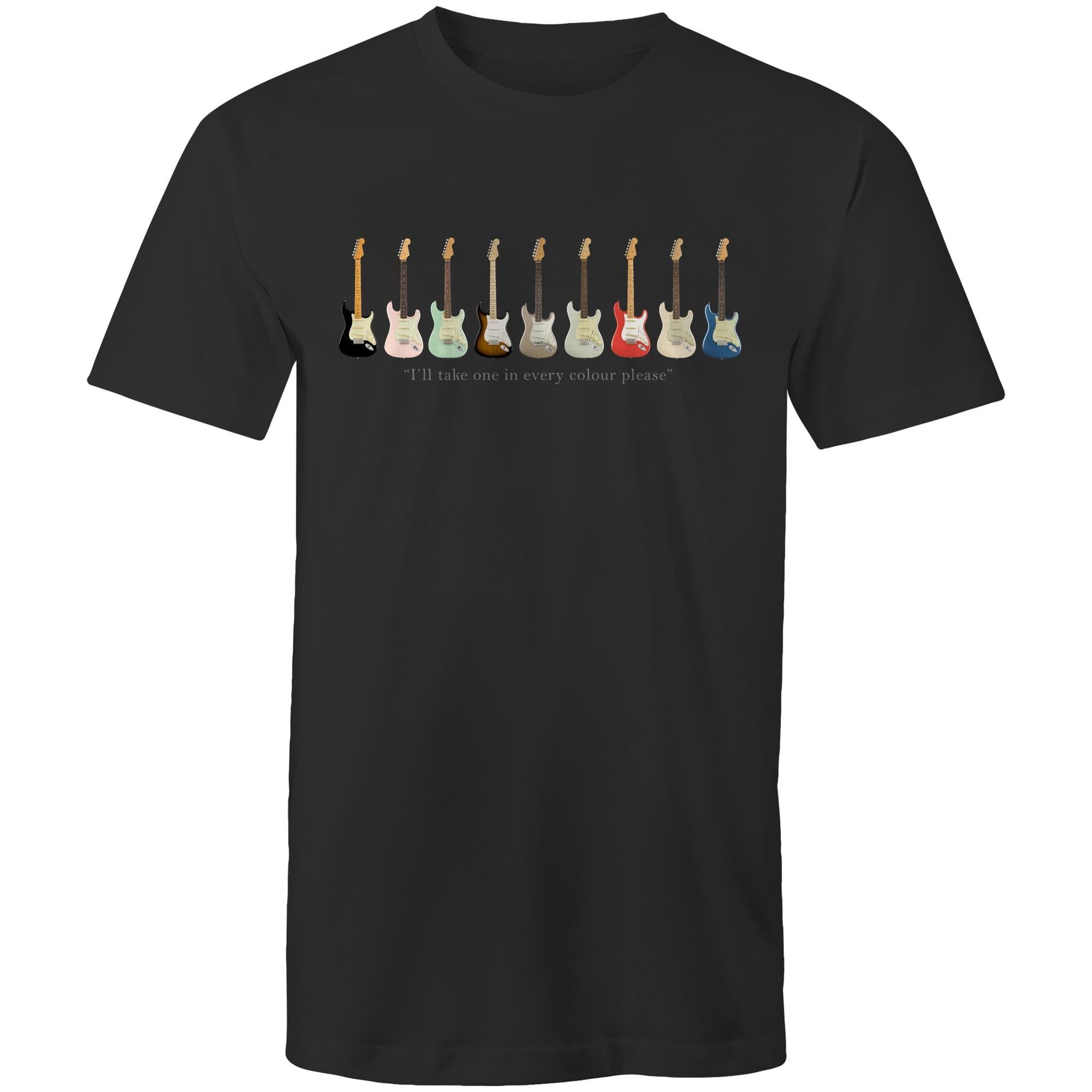 Guitars, I'll Take One In Every Colour - Mens T-Shirt Black Mens T-shirt Music Printed In Australia
