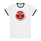 UFO, I'm Just Here For The Coffee - Staple Ringer Tee White Navy Ringer T-Shirt Coffee Printed In Australia Sci Fi