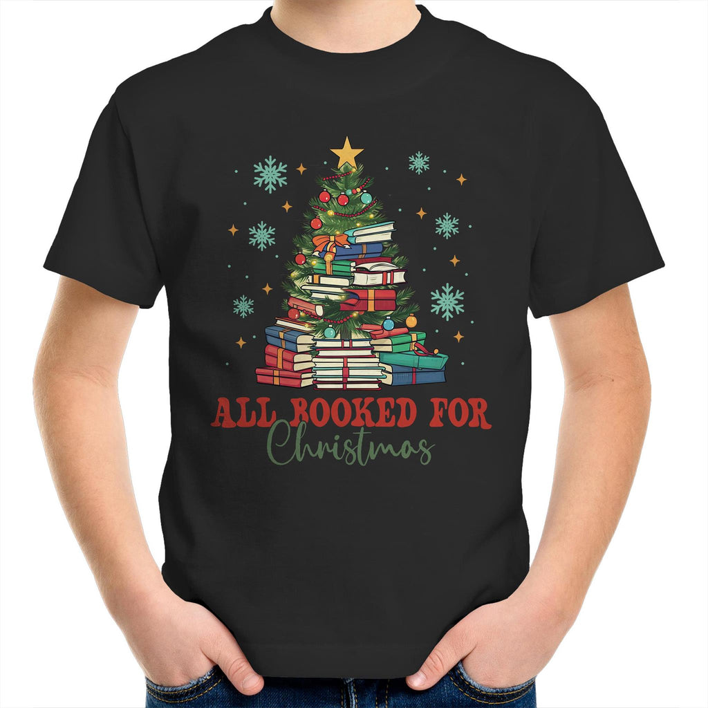 All Booked For Christmas - Kids Youth T-Shirt Black Kids Christmas T-shirt Christmas Printed In Australia