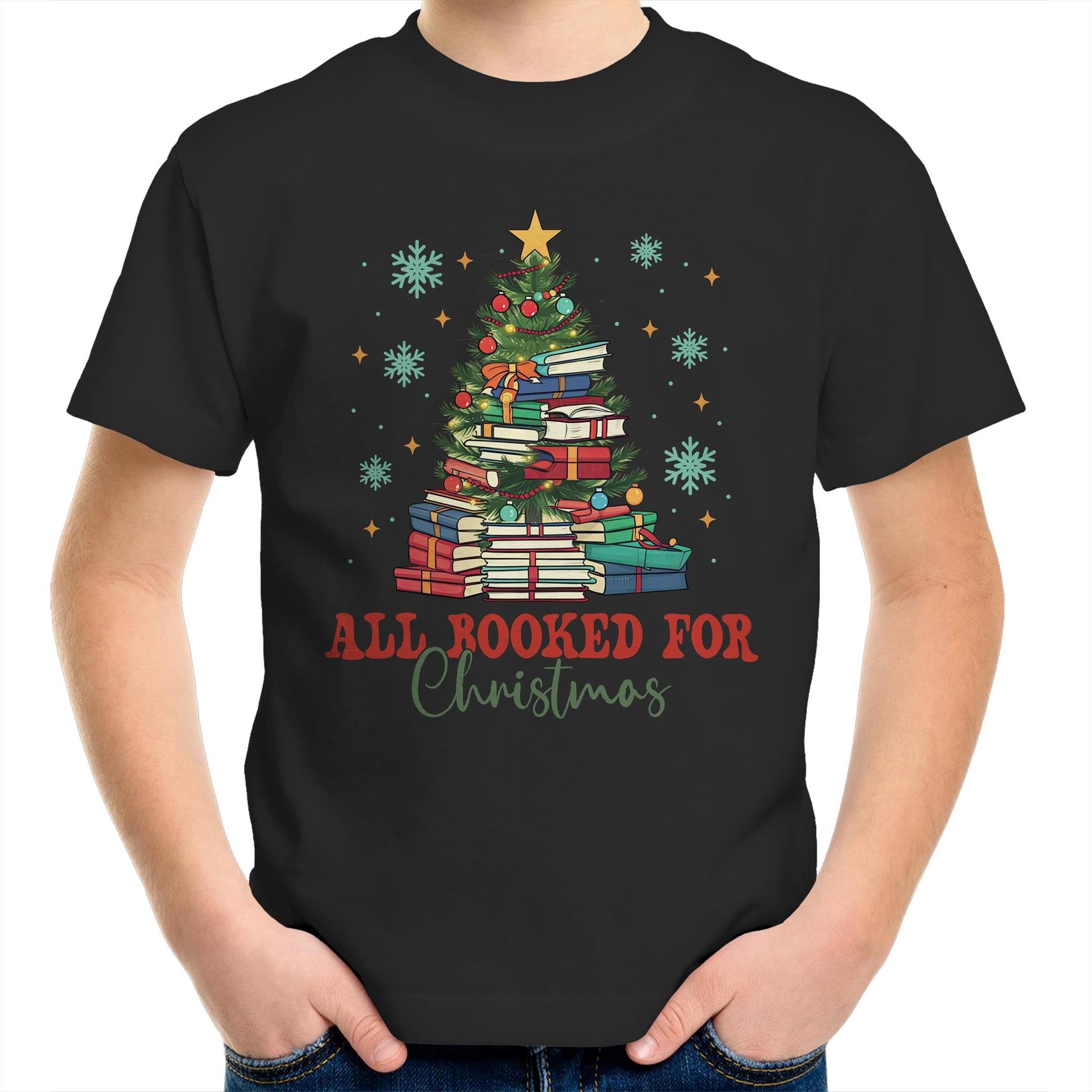 All Booked For Christmas - Kids Youth T-Shirt Black Kids Christmas T-shirt Christmas Printed In Australia
