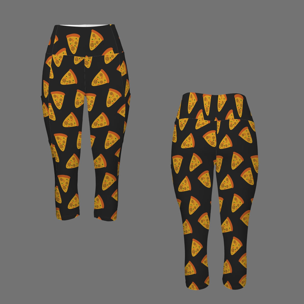 Pizzas Women's High Waist Pocket Capri Yoga Leggings Women's High Waist Capri Yoga Leggings Food Printed Offshore