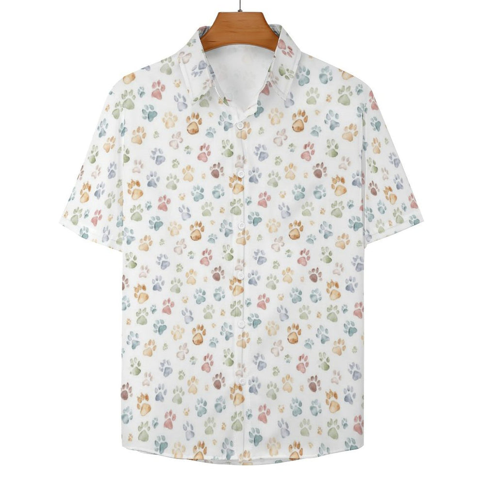 Paw Print Women's Collared Pocketless Short Sleeve Shirt