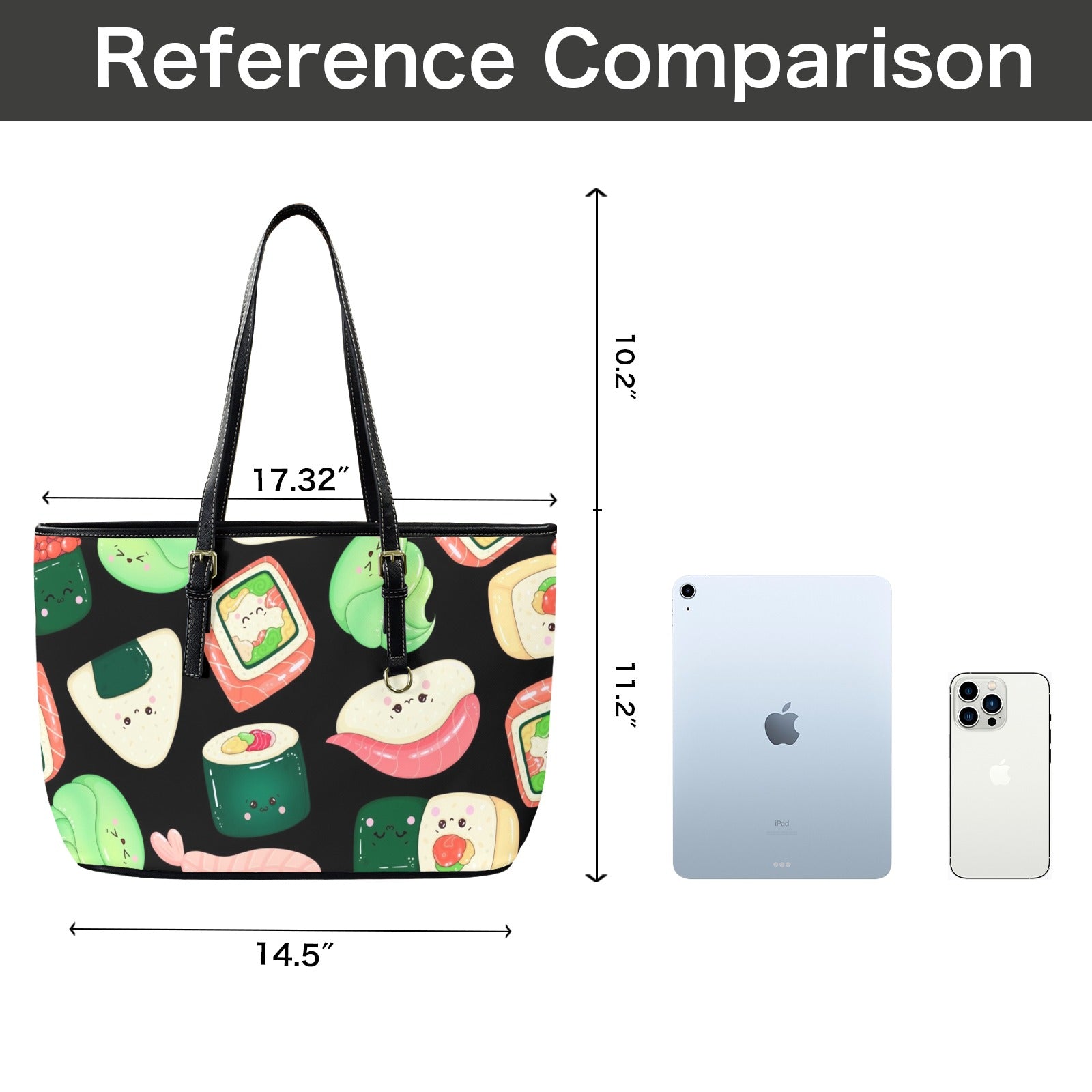 Happy Sushi - Leather Tote Bag-Large