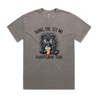 Hang On, Let Me Overthink This, Frazzled Cat AS Colour Heavy Faded Tee Unisex Faded grey Heavy Faded T-shirt animal Printed In Australia