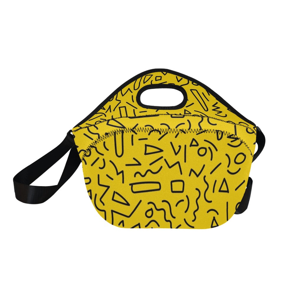 Black Squiggle On Yellow Neoprene Lunch Bag/Large (Model 1669) Neoprene Lunch Bag Printed Offshore