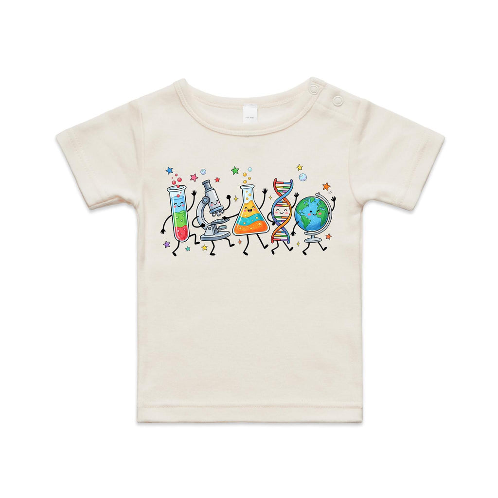 Science Characters AS Colour Baby T-shirt Natural Baby T-shirt Printed In Australia Science