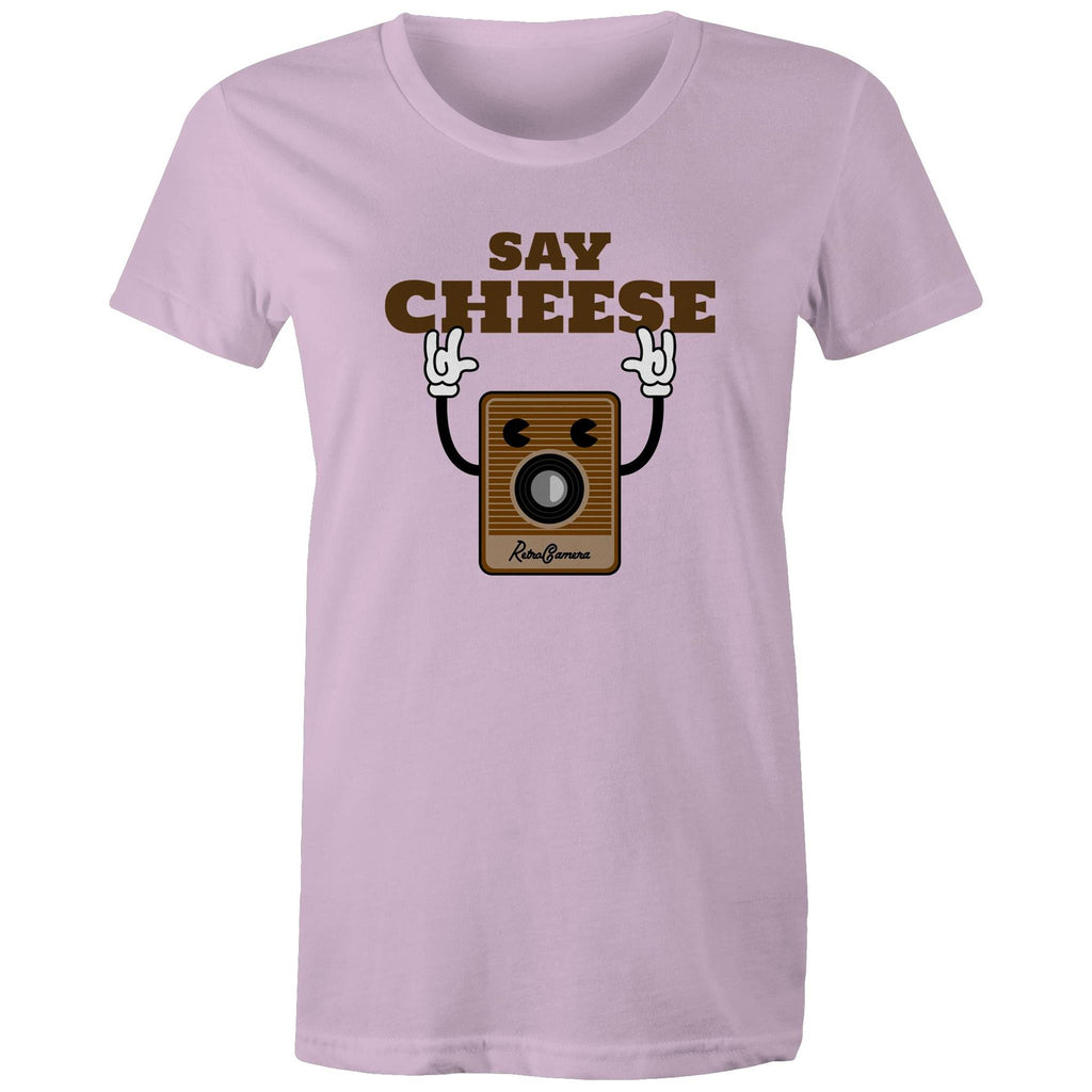 Say Cheese, Vintage Camera - Womens T-shirt Lavender Womens T-shirt Printed In Australia Retro