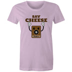 Say Cheese, Vintage Camera - Womens T-shirt Lavender Womens T-shirt Printed In Australia Retro