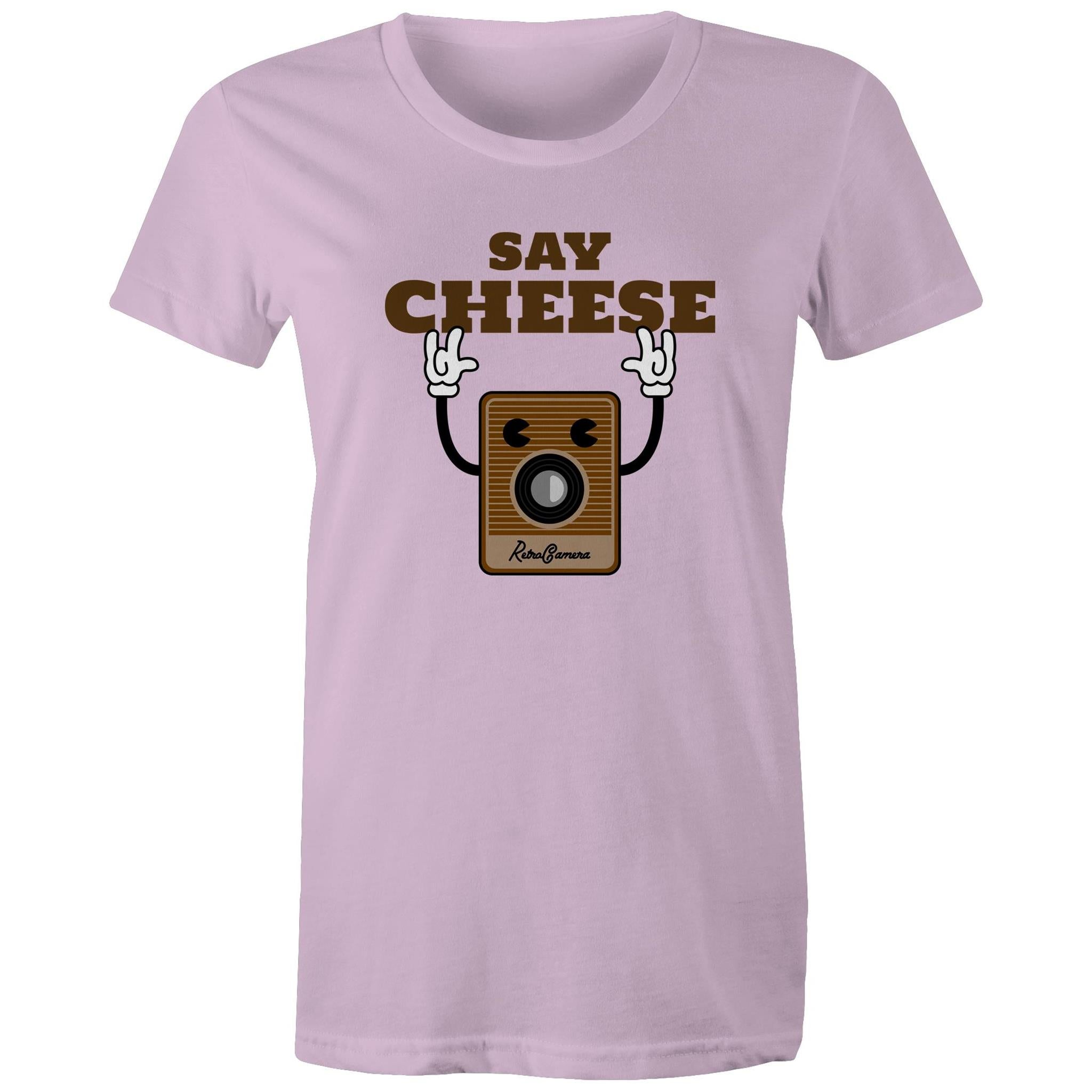 Say Cheese, Vintage Camera - Womens T-shirt Lavender Womens T-shirt Printed In Australia Retro