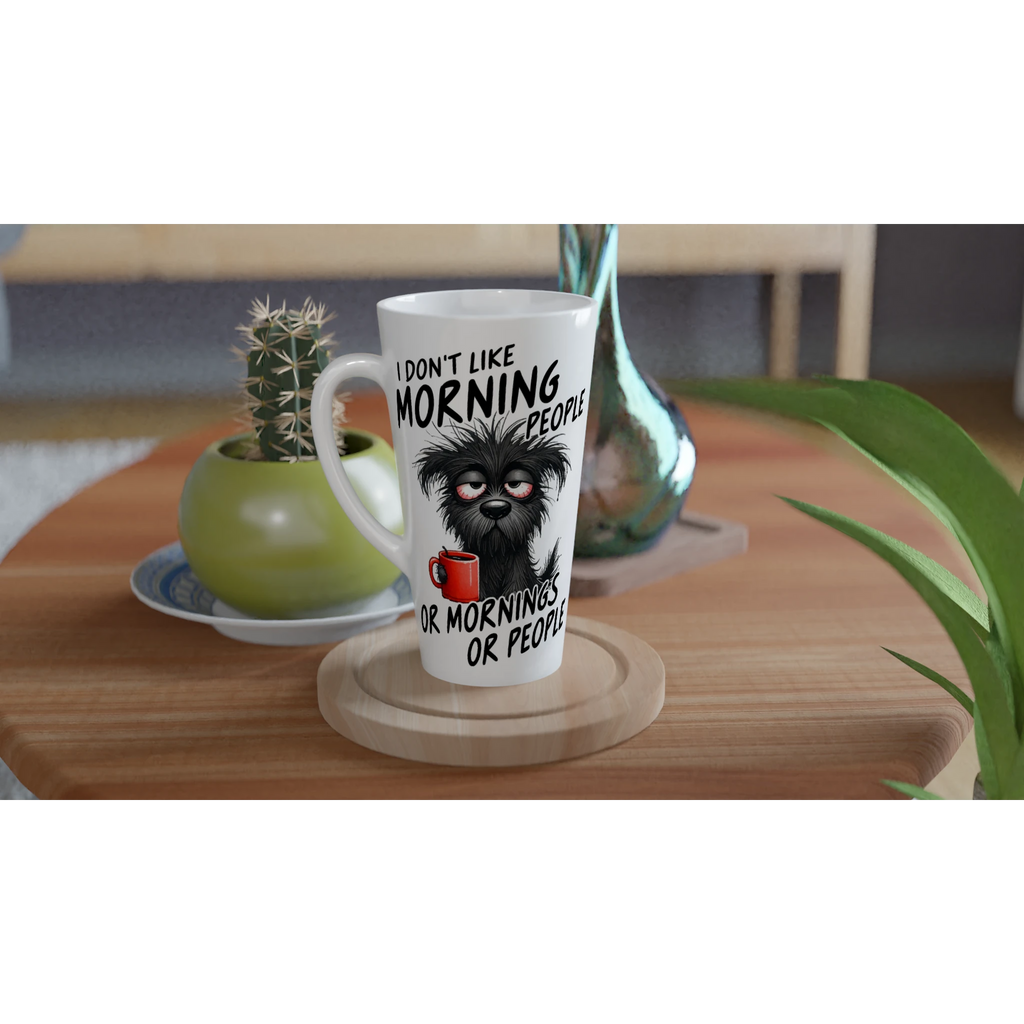 I Don't Like Morning People, Dog - White Latte 17oz Ceramic Mug Latte Mug animal Globally Fulfilled
