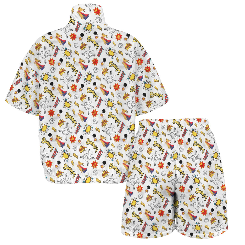 Super Dog Women's Windbreaker Short Set Women's Windbreaker Short Set animal comic Printed Offshore