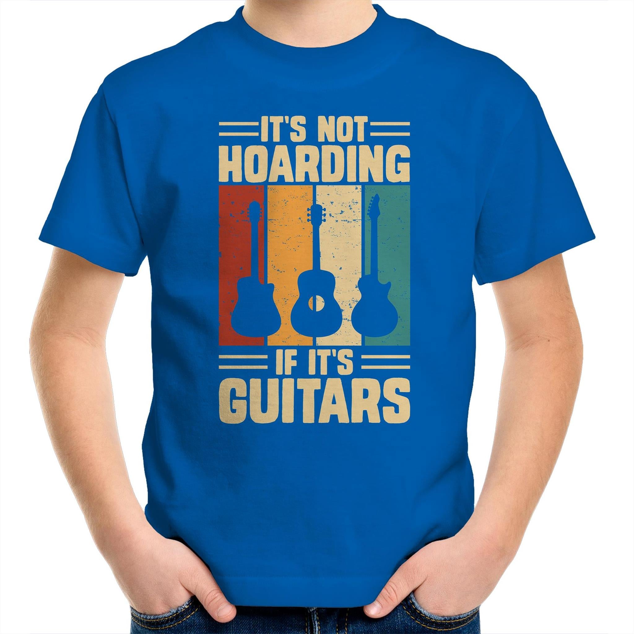 It's Not Hoarding If It's Guitars - Kids Youth T-Shirt Bright Royal Kids Youth T-shirt Music Printed In Australia