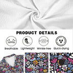 Graphic Flowers On Black Men's Crinkle Hawaiian Shirt